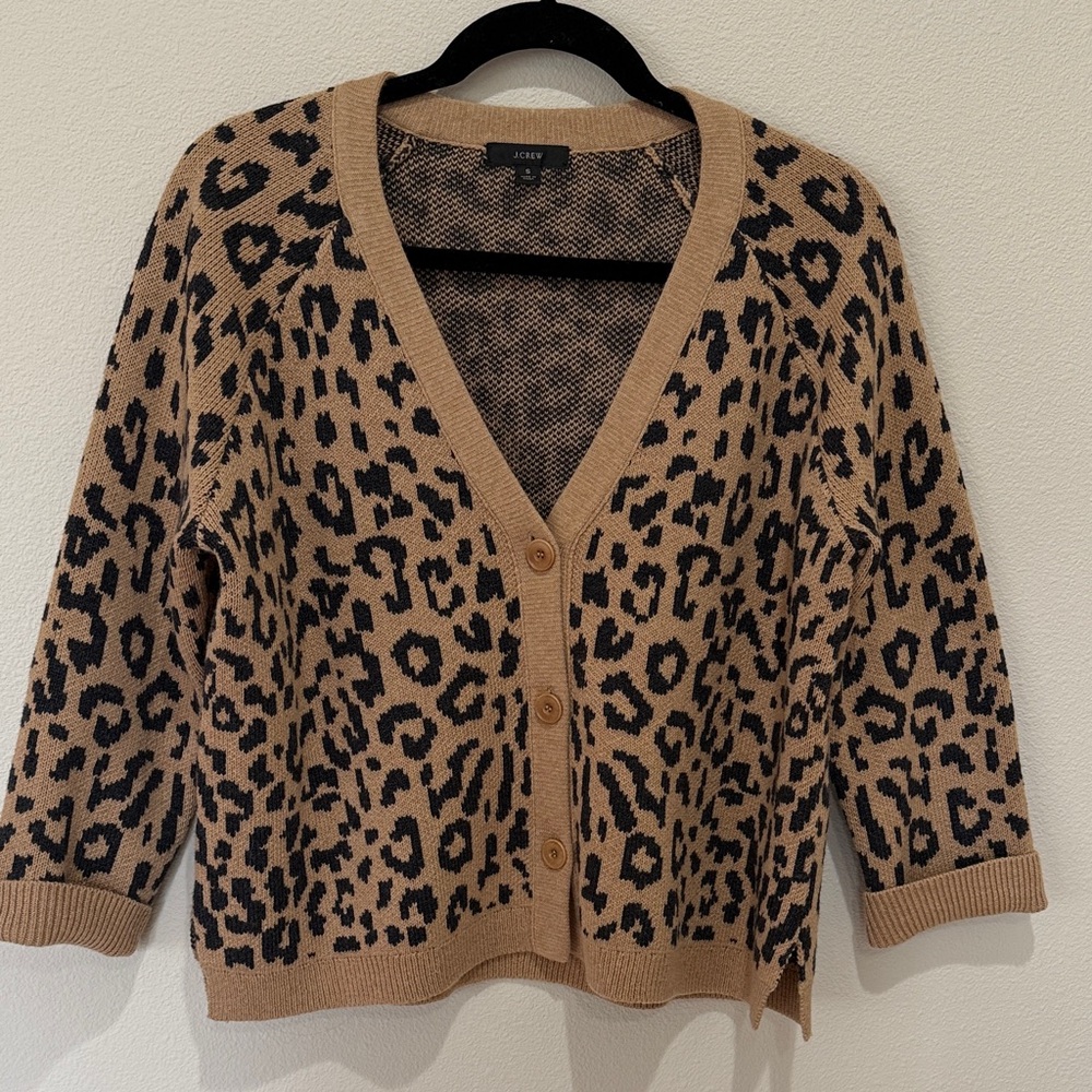 J. Crew Leopard Print V-Neck Cardigan in Tan and Black